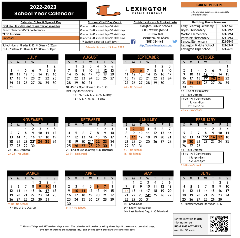 Calendar Lexington Public Schools